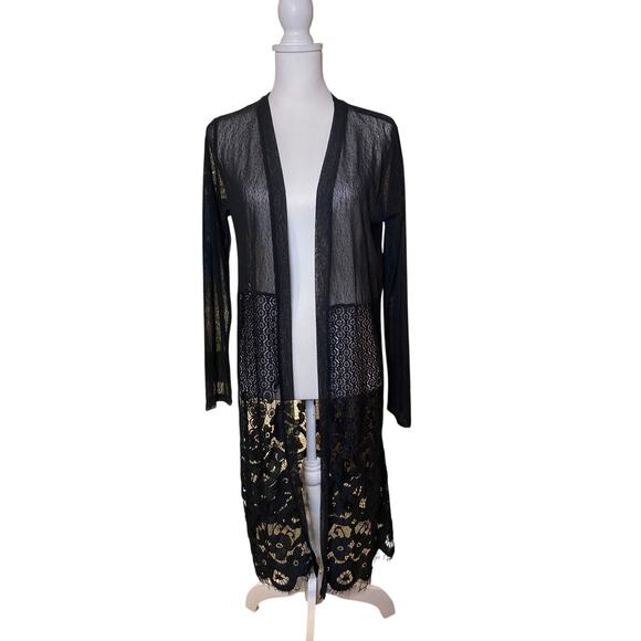 Sirenlily Maternity Stretch Black Lace Open Front Kimono Size Medium Whimsygoth - Picture 1 of 6